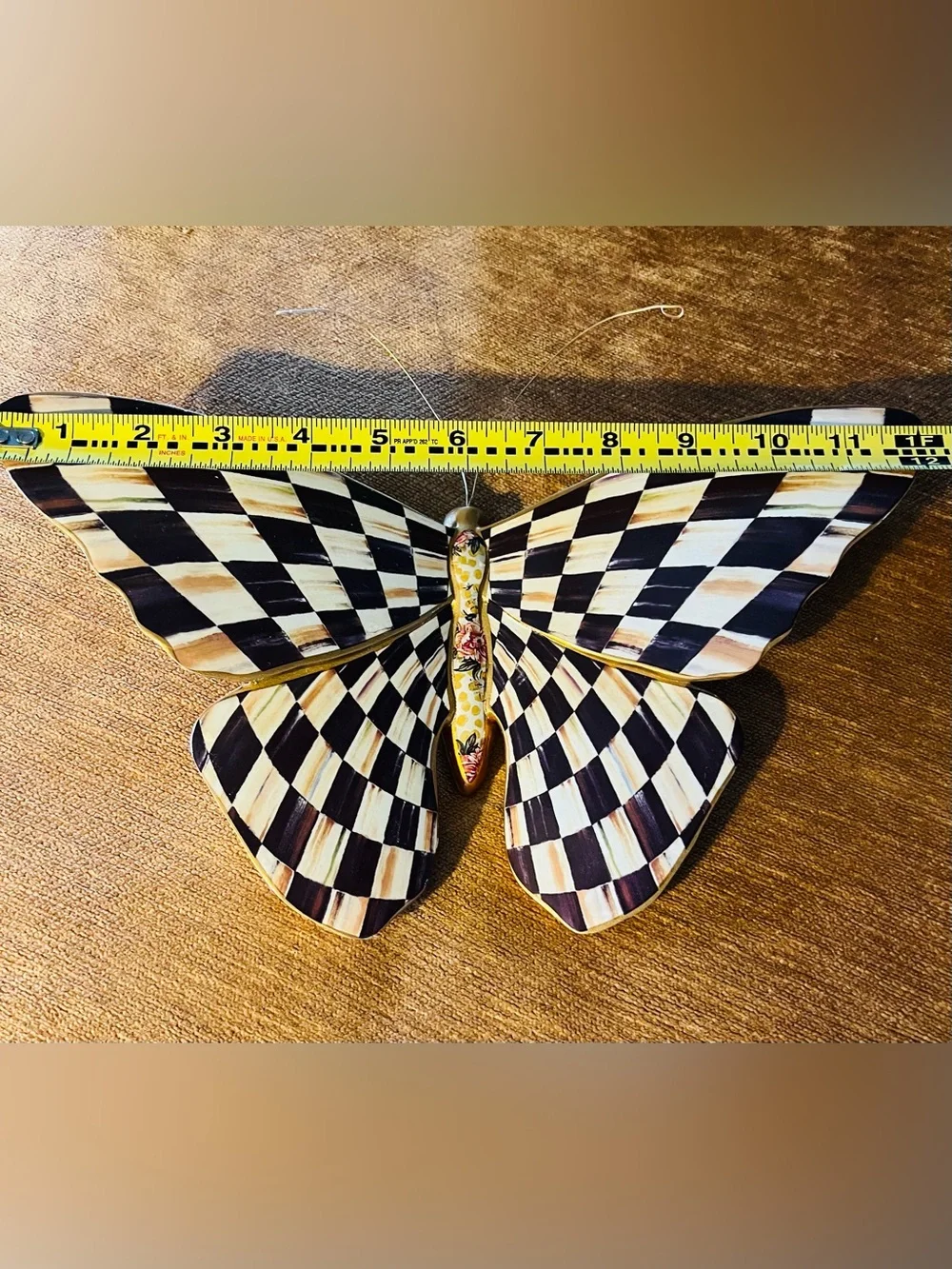 MacKenzie-Childs Black and Cream Checkerboard Butterfly Wall Accent